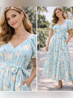 Loveshackfancy for Target Estelle blue floral midi ruffle dress women size 10